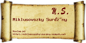 Miklusovszky Surány névjegykártya